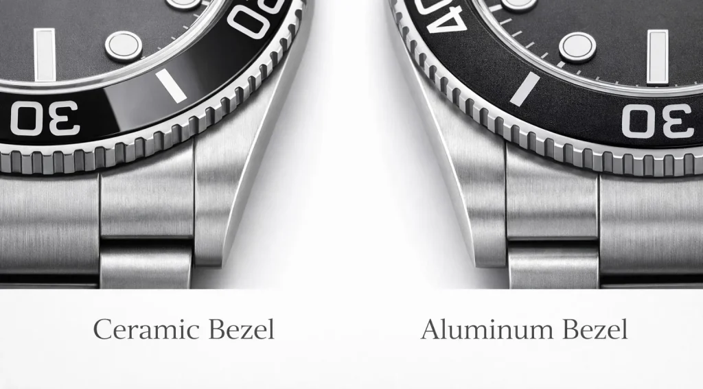 Ceramic bezels feature a smooth, glossy surface and high resistance to surface scratching.