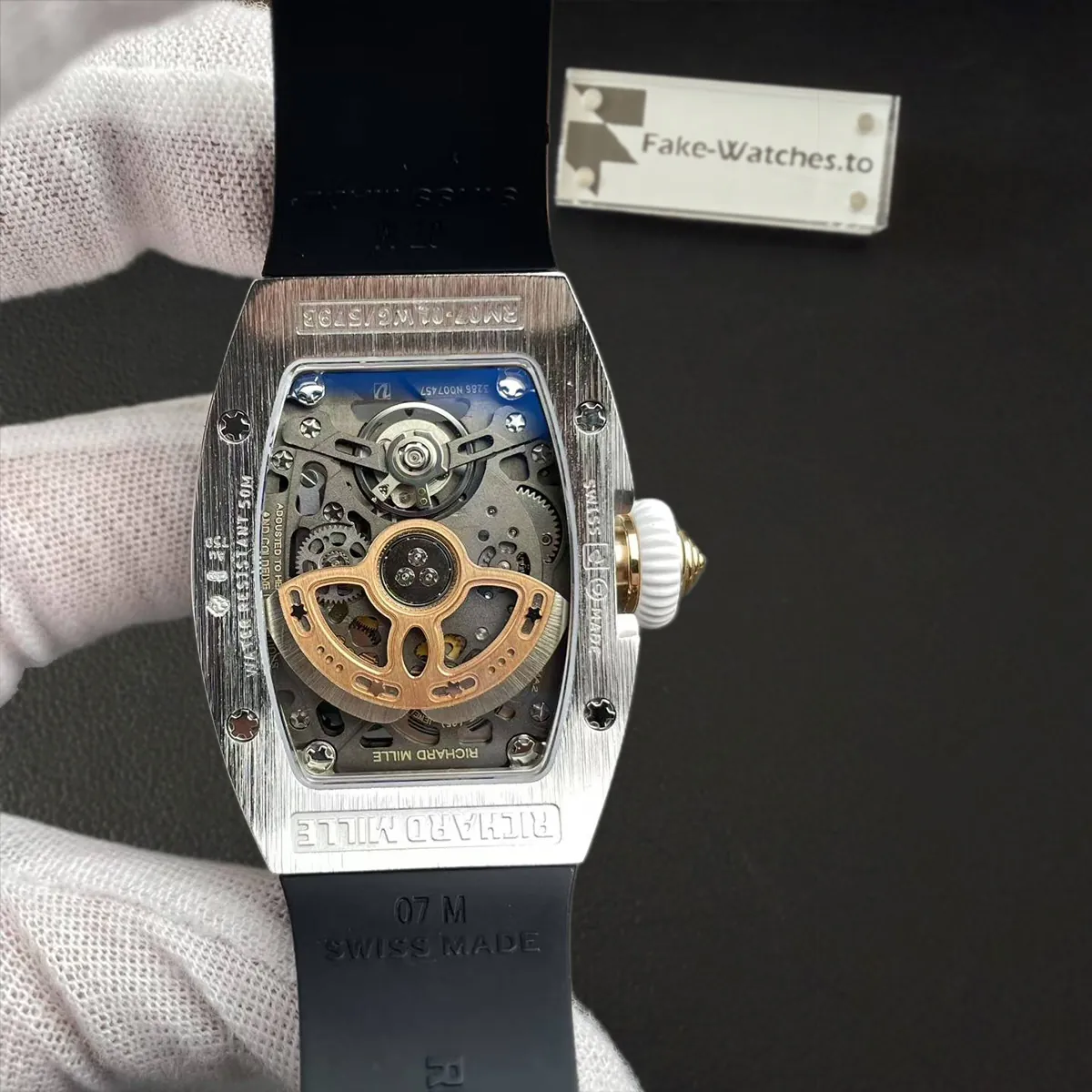 Richard Mille Replica RM 07-01 Ladies' Gold Snow Diamond Black Rubber Strap - Image 2