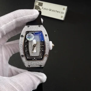 Richard Mille Replica RM 07-01 Ladies' Gold Snow Diamond Black Rubber Strap