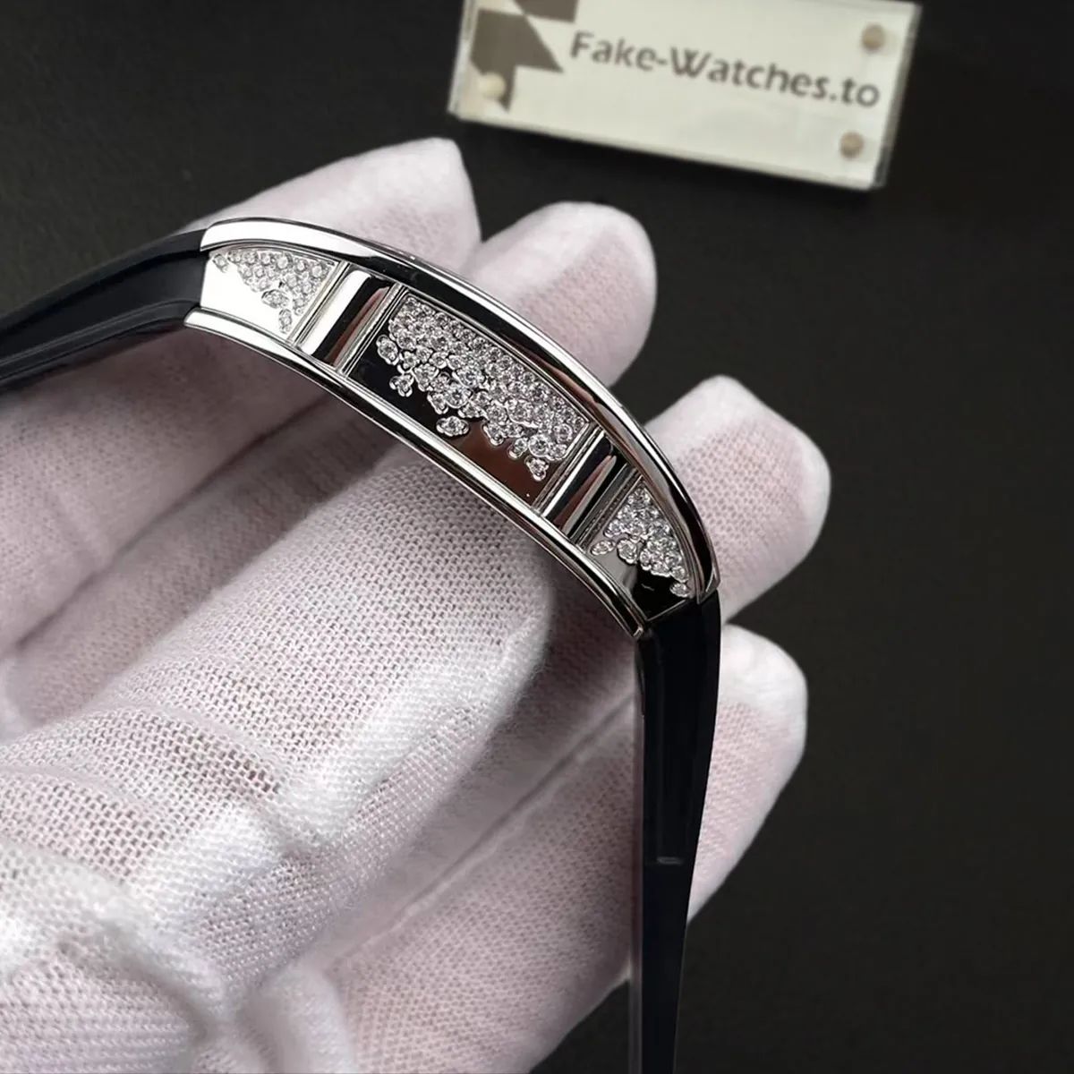 Richard Mille Replica RM 07-01 Ladies' Gold Snow Diamond Black Rubber Strap - Image 5