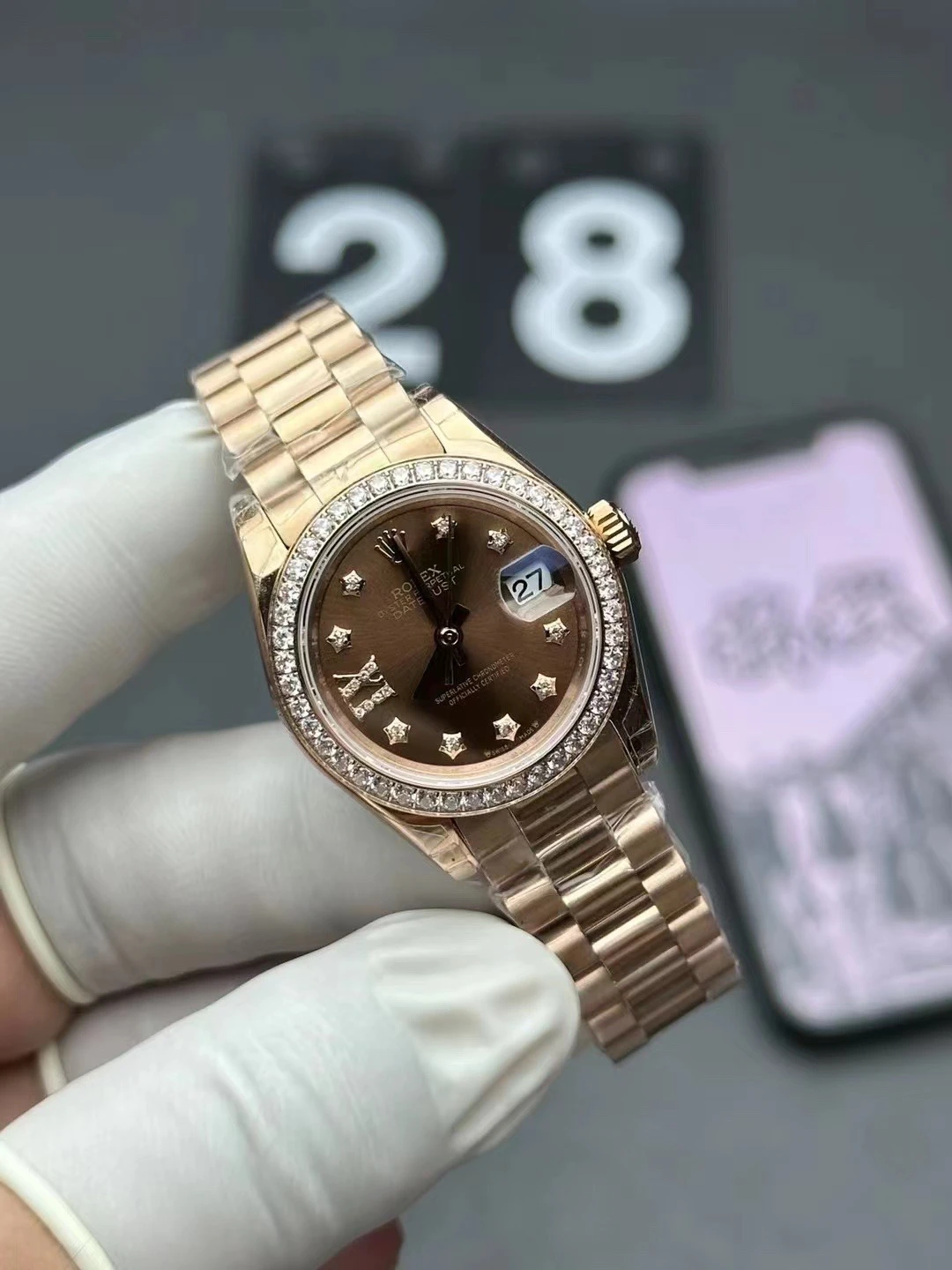 Replica Rolex Datejust 279135RBR Rose Gold-Tone Diamond Dial Automatic Watch