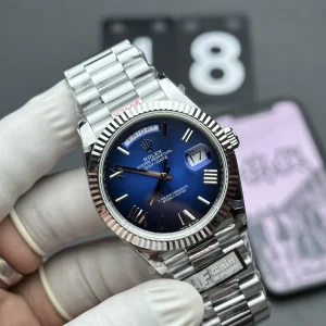 Replica Rolex Day-Date m228239-0076 40mm– Blue Sunburst Dial with Fluted Bezel