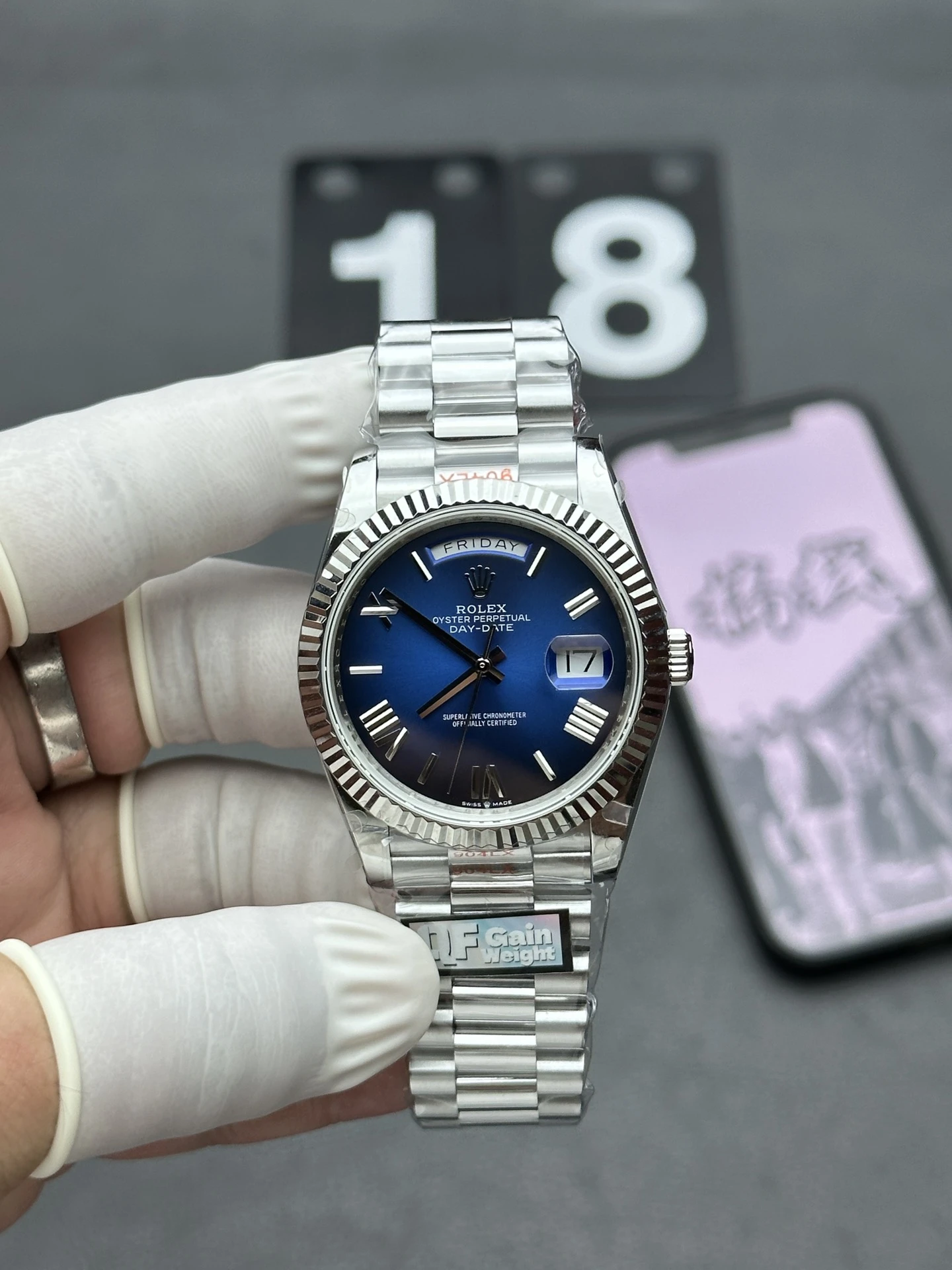 Replica Rolex Day-Date m228239-0076 40mm– Blue Sunburst Dial with Fluted Bezel - Image 4