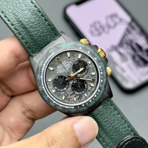 Rolex Replica Daytona Carbon Fiber Chronograph Men's Watch with Green Leather Strap